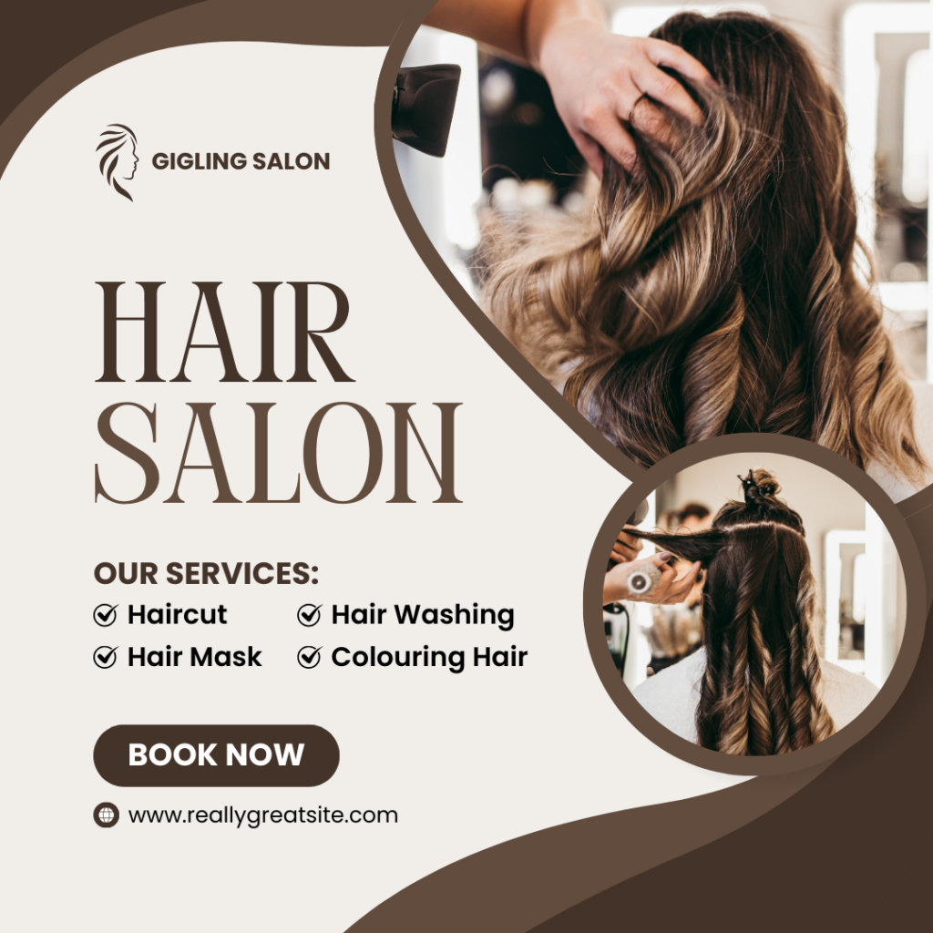 photo of hair salon booking service. Brown colour theme